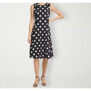 Women's Elegant Black and White Polka Dot Sleeveless Midi Dress Size XL
